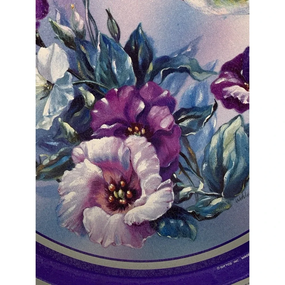 Vintage Hummingbird and Purple‎ Floral Serving Metal Tray Giftco Inc. 13.5
